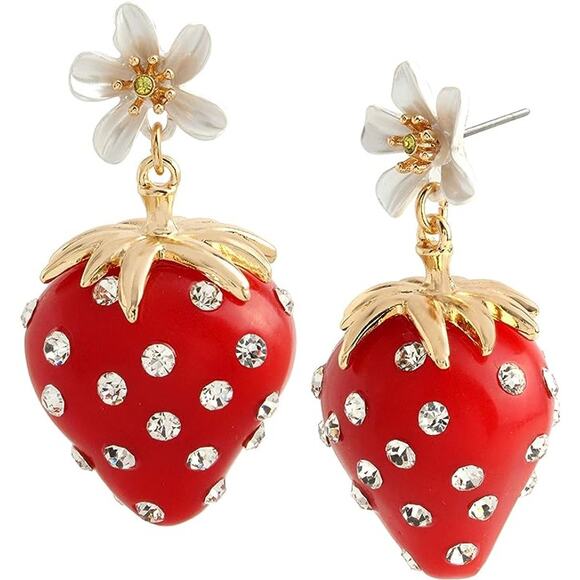 Betsey Johnson Strawberry Earrings Red - Picture 4 of 4